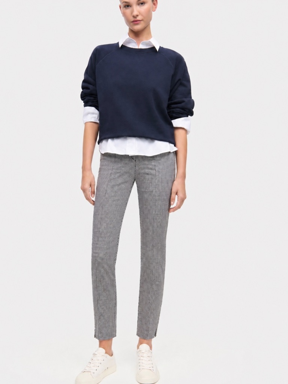 Cambio Black & White Gingham Check Stretch Poplin Cropped Trousers